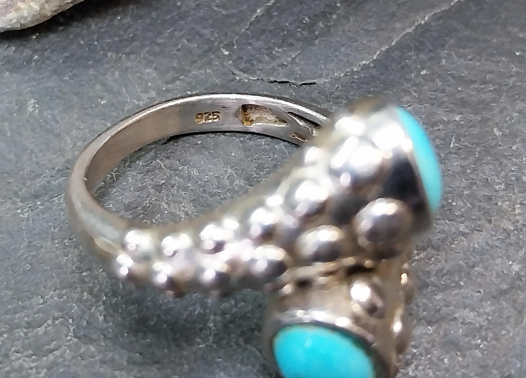 TURQUOISE Snake RING Sterling Silver - uk size N (us 6.5) - 6.5g