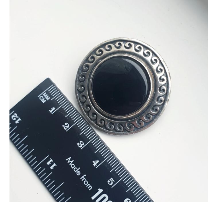 Vintage Black ONYX Brooch - Sterling Silver Swirls - 17.6g