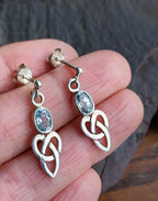 Vintage Sterling Silver Blue Topaz EARRINGS - Celtic Drop Dangling  - 2.7g