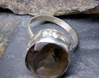 Large Vintage Smoky Quartz RING - Sterling Silver- uk size T (us 9.5) - 8.5g