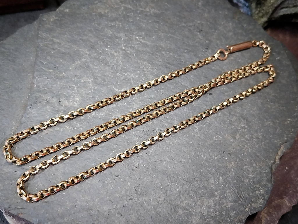Antique 9ct GOLD ROLO BELCHER Chain Necklace with Barrel Clasp - 18 1/4" - 6.4g