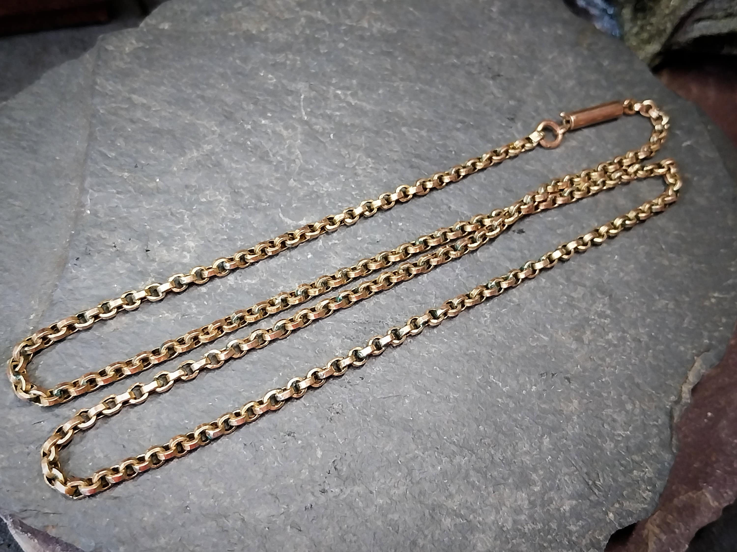 Antique 9ct GOLD ROLO BELCHER Chain Necklace with Barrel Clasp - 18 1/4" - 6.4g