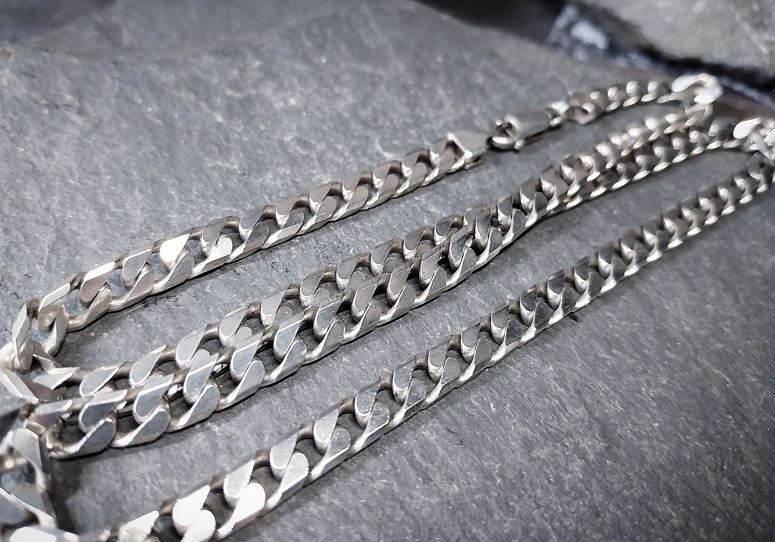 Chunky STERLING SILVER Flat Curb Link Chain Necklace - 20" Long - 33.1g