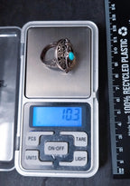 Sterling Silver TURQUOISE RING with dragonflies -  uk size N  (us 7) - 10.3g
