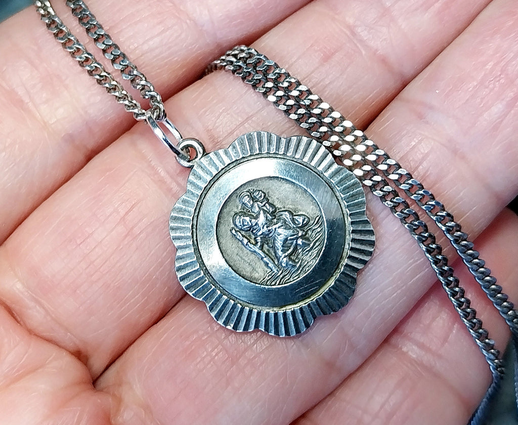 Vintage Georg Jensen St CHRISTOPHER Necklace Pendant on 18" Chain - 7.4g