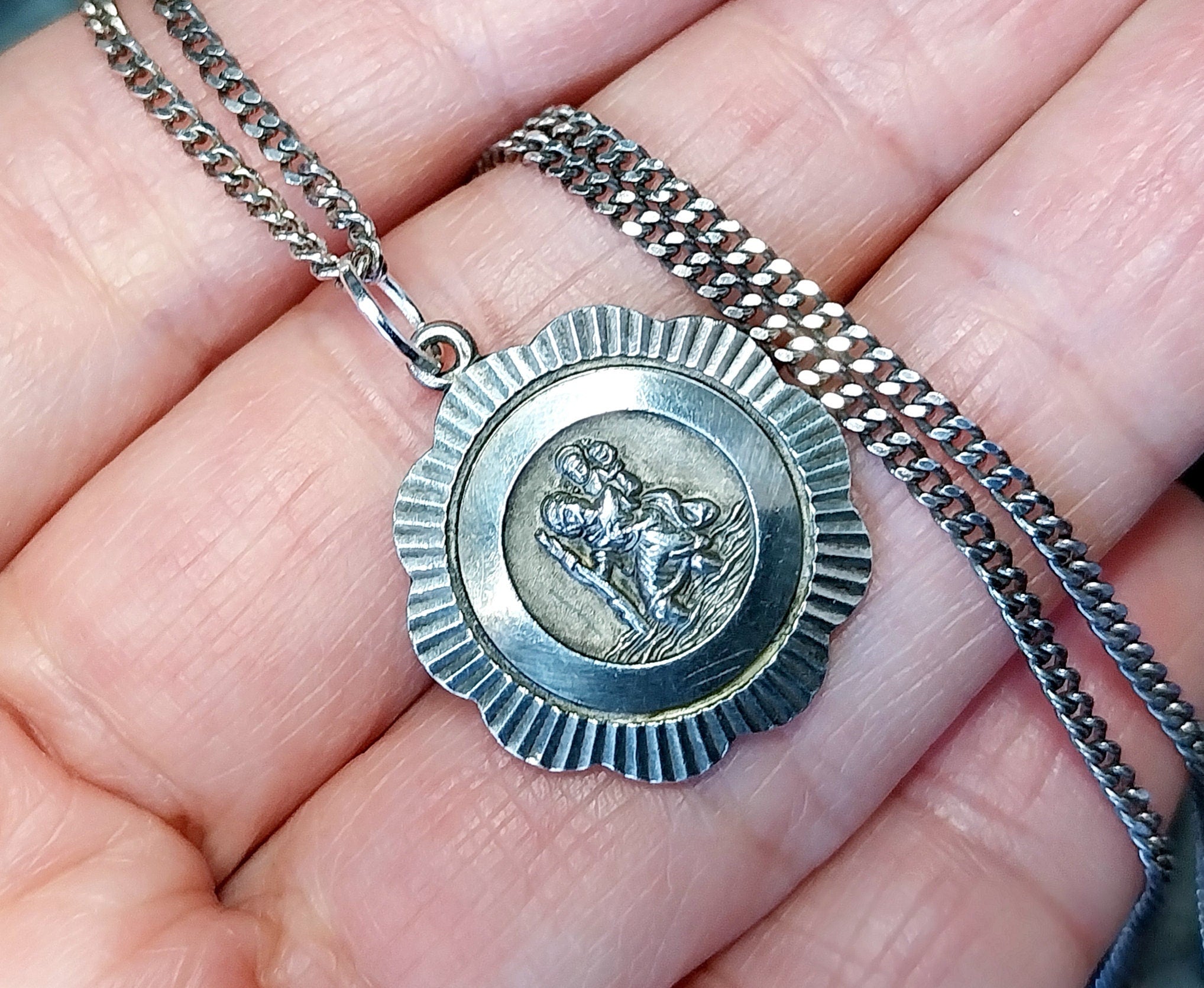Vintage Georg Jensen St CHRISTOPHER Necklace Pendant on 18" Chain - 7.4g