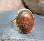 Vintage 9ct Gold MOSS AGATE Ring - Dendritic - Size uk Q (us 8) - 3.4g