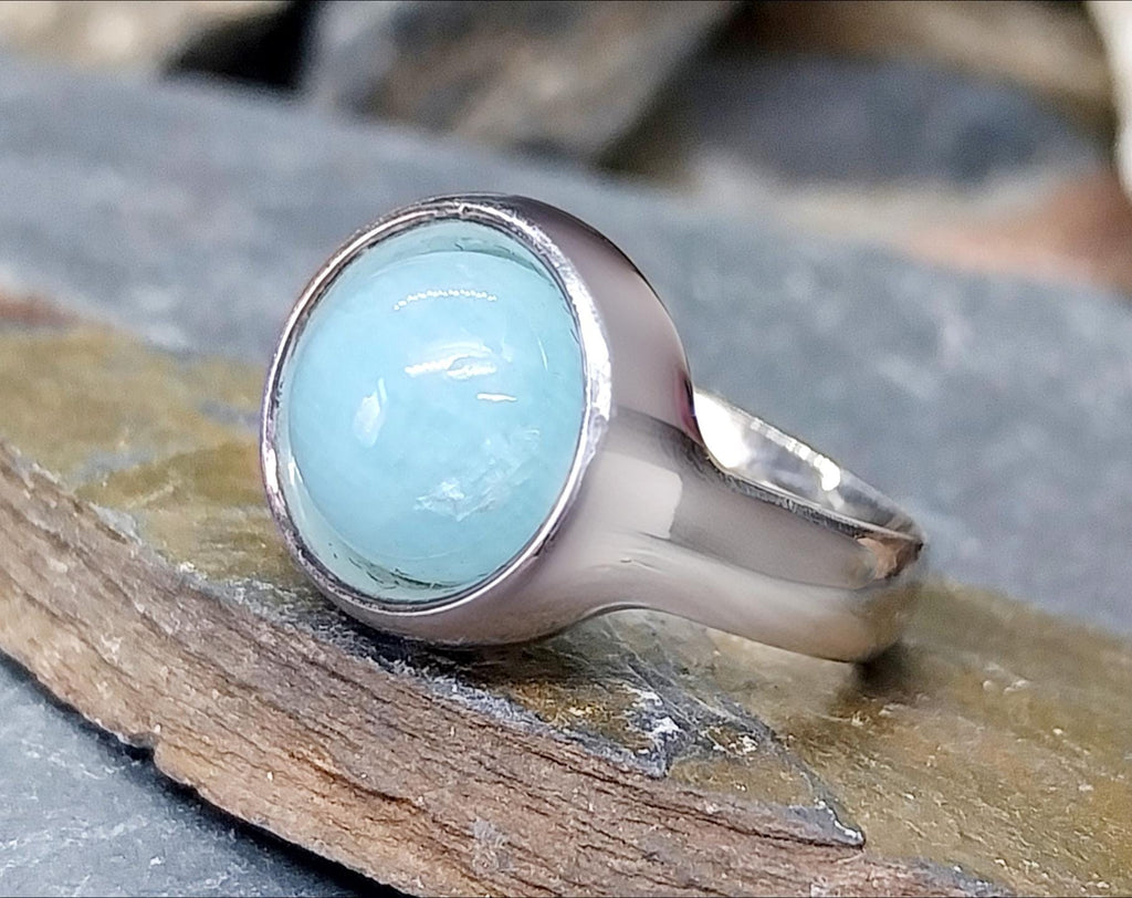 Georg Jensen Blue Chalcedony RING - Sterling Silver MOONSTONE Sphere - size L (5.5) - 8.3g