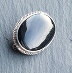 SILVER ONYX BROOCH Pin Victorian Style, Vintage with Jet Black Stone
