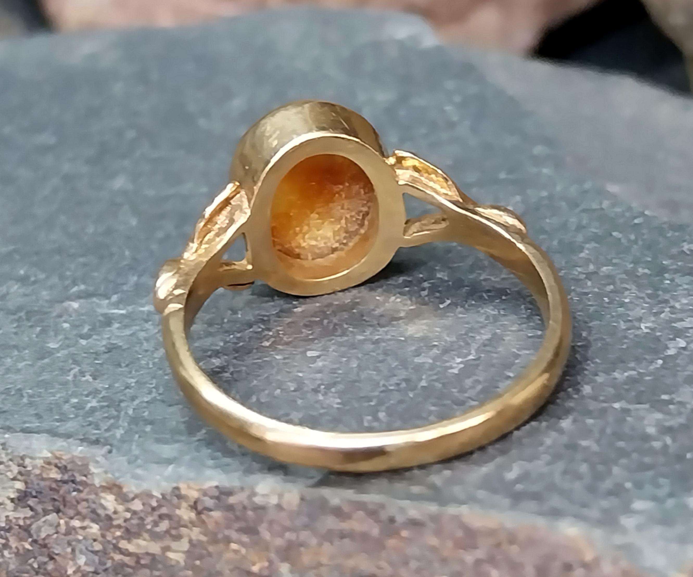 9ct Gold MOSS AGATE Ring - Dendritic - Size uk P (us 7.5) - 3.2g