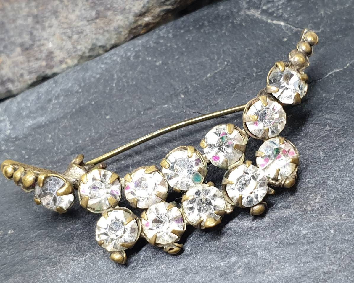 Antique Edwardian Crescent Moon BROOCH - Paste Stones - 2.7g