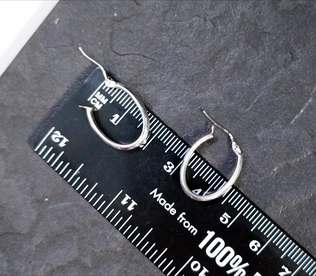 Vintage 9ct White Gold Medium HOOP EARRINGS - 20mm  - 1.2g