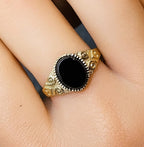 Vintage 9ct GOLD BLACK ONYX Signet Ring - Size uk T (us 9.5) - 2.5g