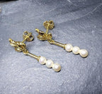 Vintage Pearl Drop Earrings - Gold Tone - 2.5g