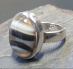 Vintage SILVER BANDED AGATE Ring - Landscape Agate - Size uk O (us 7) - 7.5g