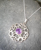 Vintage ORTAK Amethyst Pendant Necklace - Malcolm Grey on 20" silver chain - 8.2g