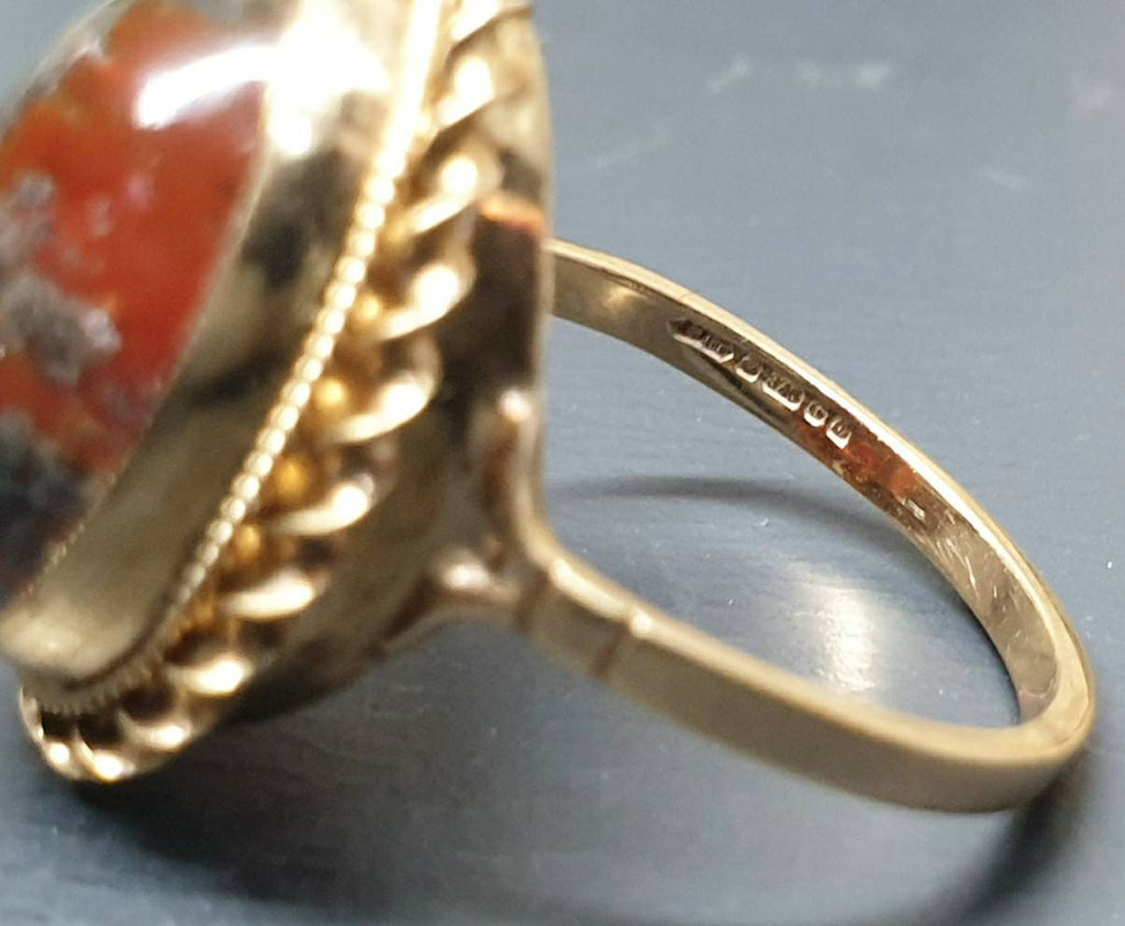 Vintage 9ct Gold MOSS AGATE Ring - Dendritic - Size uk N 1/2 (us 7) - 3.7g