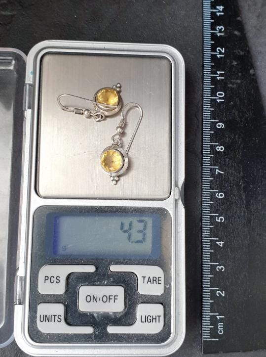 Vintage Sterling Silver Drop Earrings - with Citrine gemstone - 4.3g