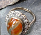 Art Deco 935 Silver MOSS AGATE RING - uk size N (us 6.5) - 5.5g