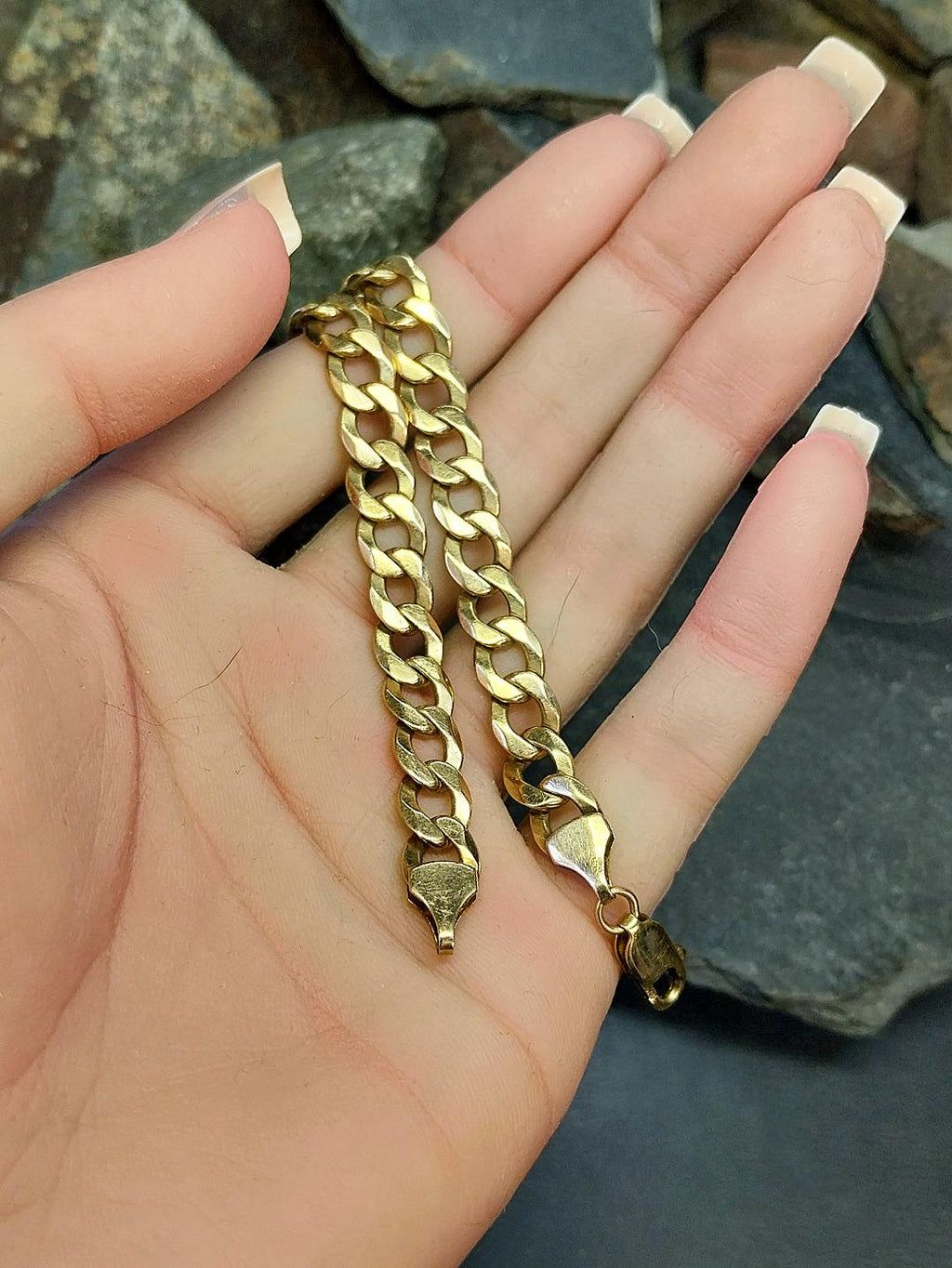 9ct GOLD CURB LINK Bracelet -Chunky 21.5cm - 15.4g