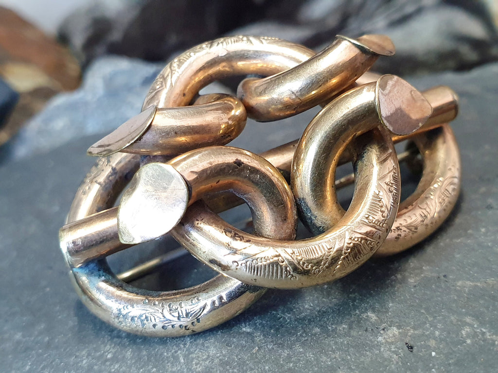 Antique 9ct Gold Infinity Lovers Knot  brooch Pin - 17.5g