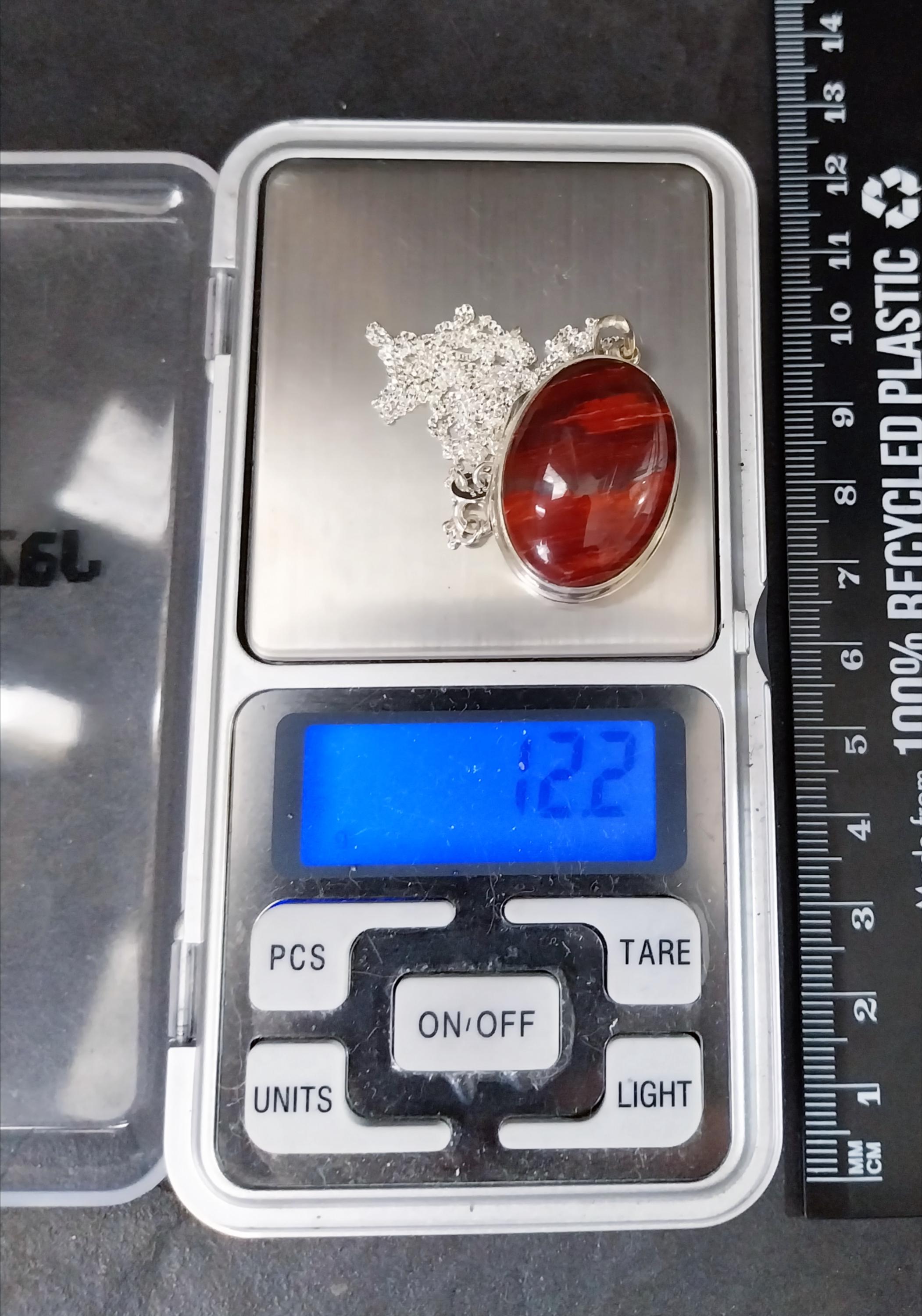 Sterling Silver RED JASPER Agate Locket Necklace  on 18" chain  - 12.2g