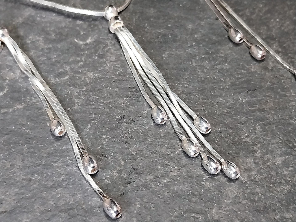 French STERLING SILVER Necklace and Matching Earrings Gift Set - Multi Strand - 10.1g