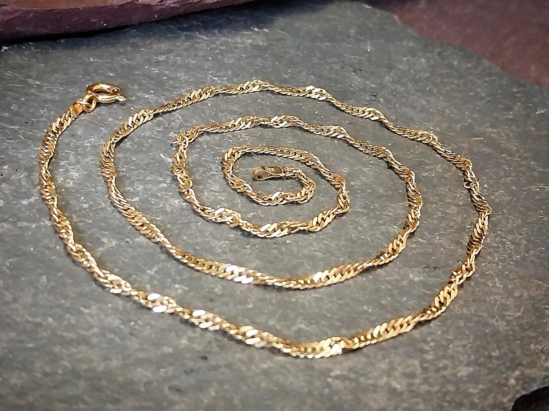 9ct GOLD CHAIN, Twisted Rope Singapore Curb Necklace 18.5" - Hallmarked - 3.9g