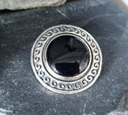 Vintage Black ONYX Brooch - Sterling Silver Swirls - 17.6g