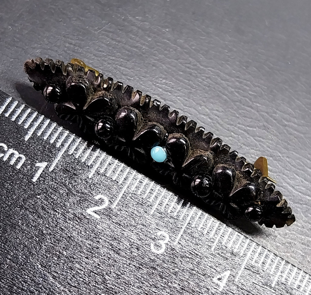 Victorian Black BROOCH - with turquoise - 2.8g