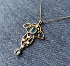 Vintage 9ct Gold Blue Topaz and Seed Pearl Pendant Necklace on 18" chain - 2.8g