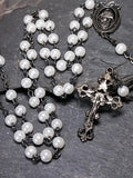 Vintage Milky White ROSARY Beads - Small Vintage Old Prayer Beads and crucifix - 28" 17g