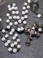 Vintage Milky White ROSARY Beads - Small Vintage Old Prayer Beads and crucifix - 28" 17g
