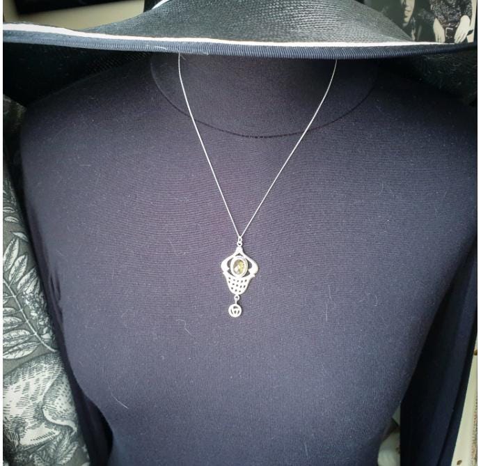 Vintage Sterling Silver Smoky quartz PENDANT NECKLACE - 20" - 6.3g