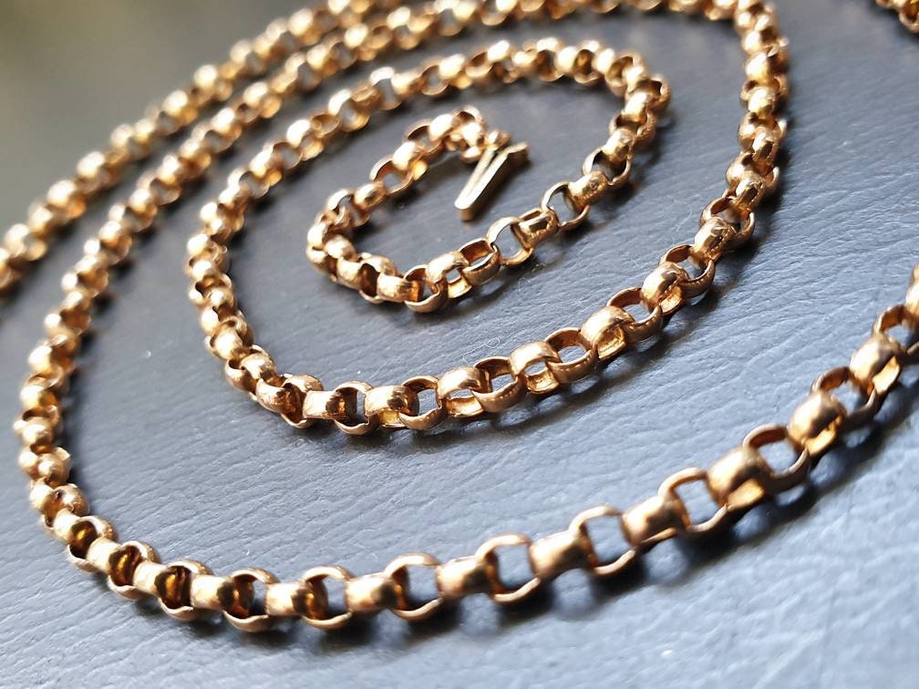 Antique 9ct GOLD ROLO BELCHER Chain Necklace with Barrel Clasp - 20" - 6.8g