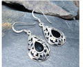 Sterling Silver Dangle Earrings - with Black Onyx Stone - 3.2g