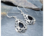 Sterling Silver Dangle Earrings - with Black Onyx Stone - 3.2g