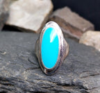 Sterling Silver Oval TURQUOISE RING - uk size P (us 7.5) - 51