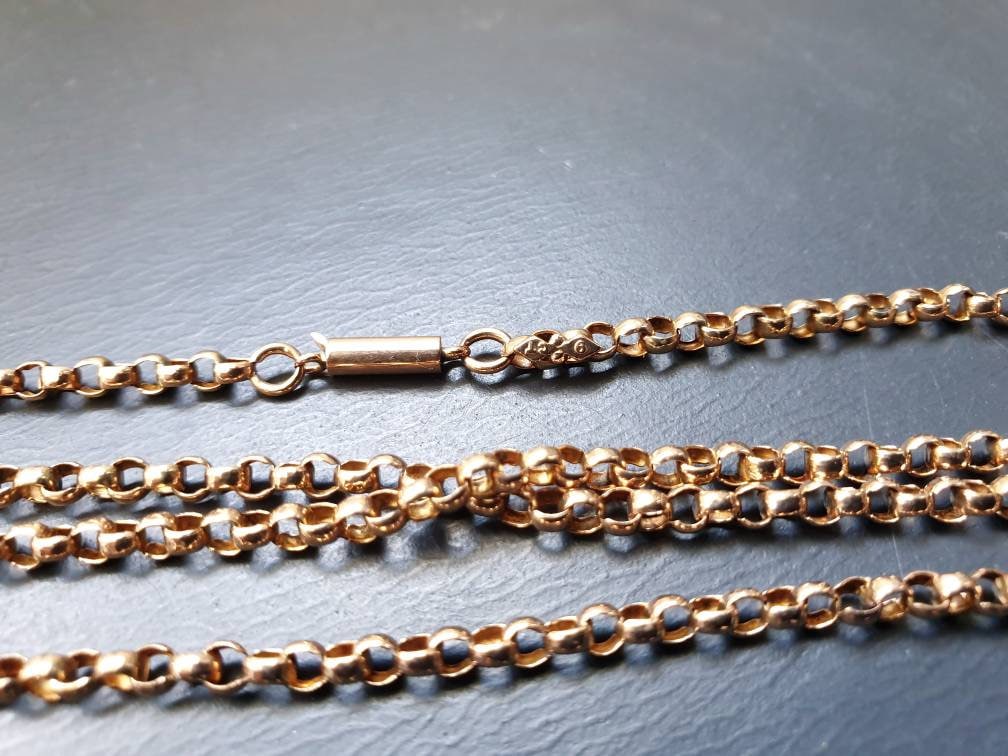 Antique 9ct GOLD ROLO BELCHER Chain Necklace with Barrel Clasp - 20" - 6.8g