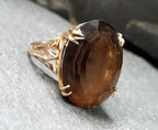 Vintage 9ct GOLD Huge Smoky Quartz Ring c 1966 - Size K  5.25) - 6.7g