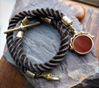 Victorian HAIR Watch chain with Rolled Gold Bloodstone swivel fob - 14" 16.4g