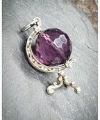 SILVER SPINNING GLOBE Bracelet Charm - Vintage Amethyst world - 6g