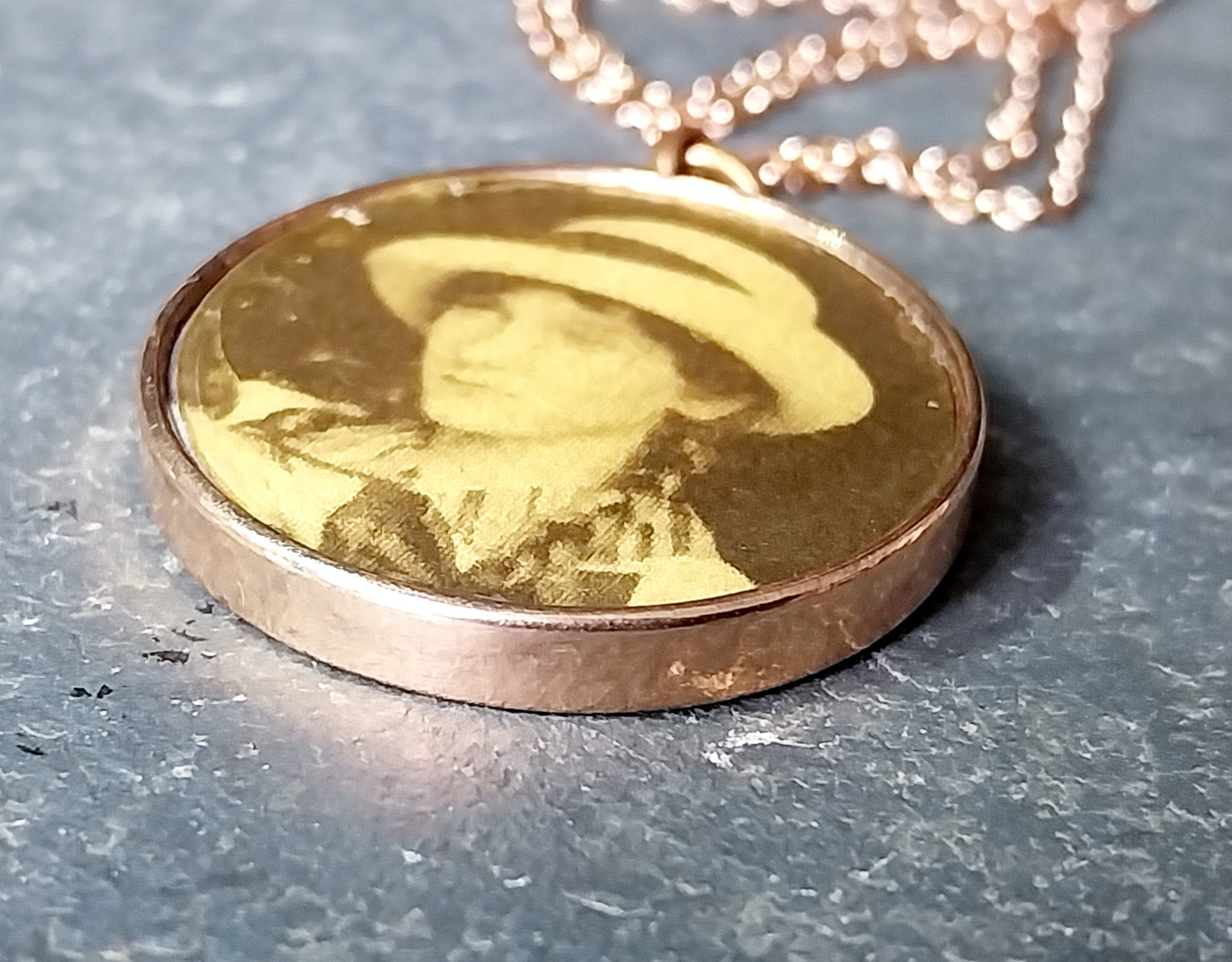 Victorian Photo Locket PENDANT - FOB - Pinchbeck Rose Gold on 18"chain - 8.2g