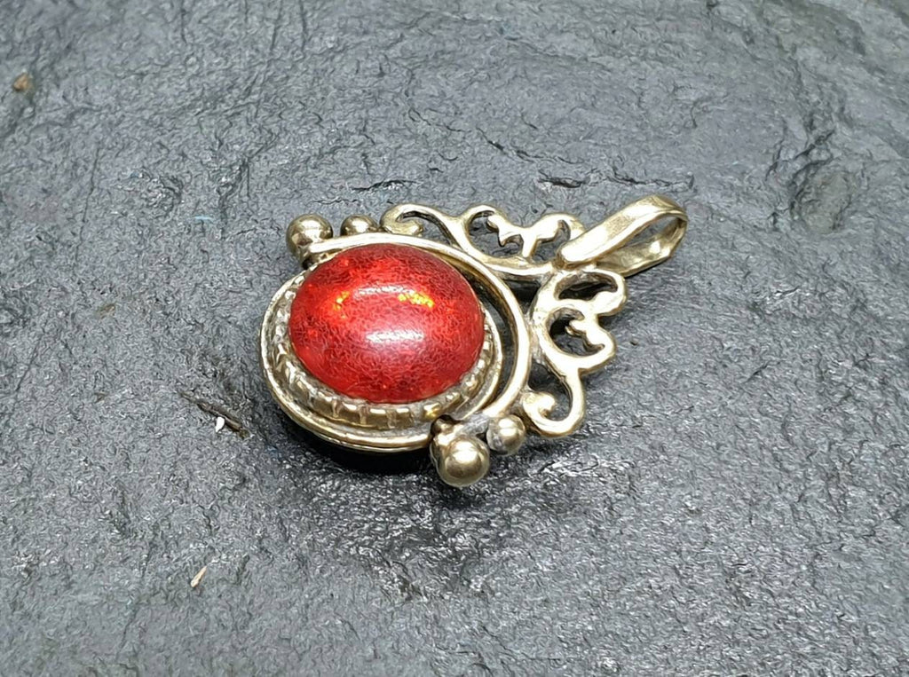 Vintage 9ct GOLD Spinner Watch Fob Pendant - Onyx & Carnelian - 3g