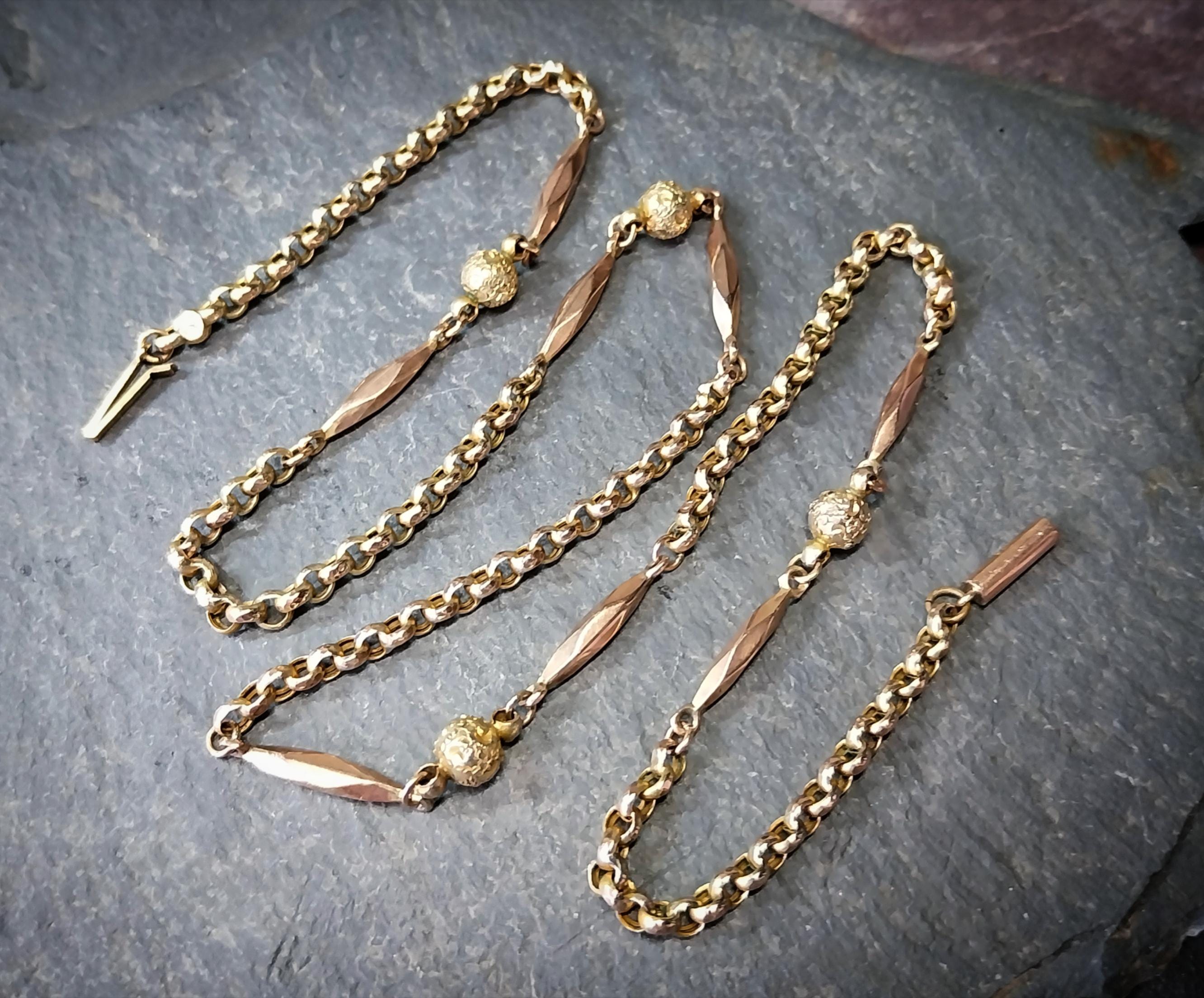 Antique Victorian 9ct GOLD Belcher Chain with Ball Bead and torpedo links 19" - 6.3g