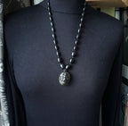 Victorian BOG OAK LOCKET and Bead Necklace with Bacchante Cameo carving