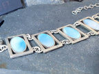 Vintage Silver Bracelet with Blue Mother of Pearl Panel Links -23.4g