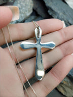 Large Vintage CROSS Pendant Necklace - Sterling Silver on 20" Chain - 7.6g