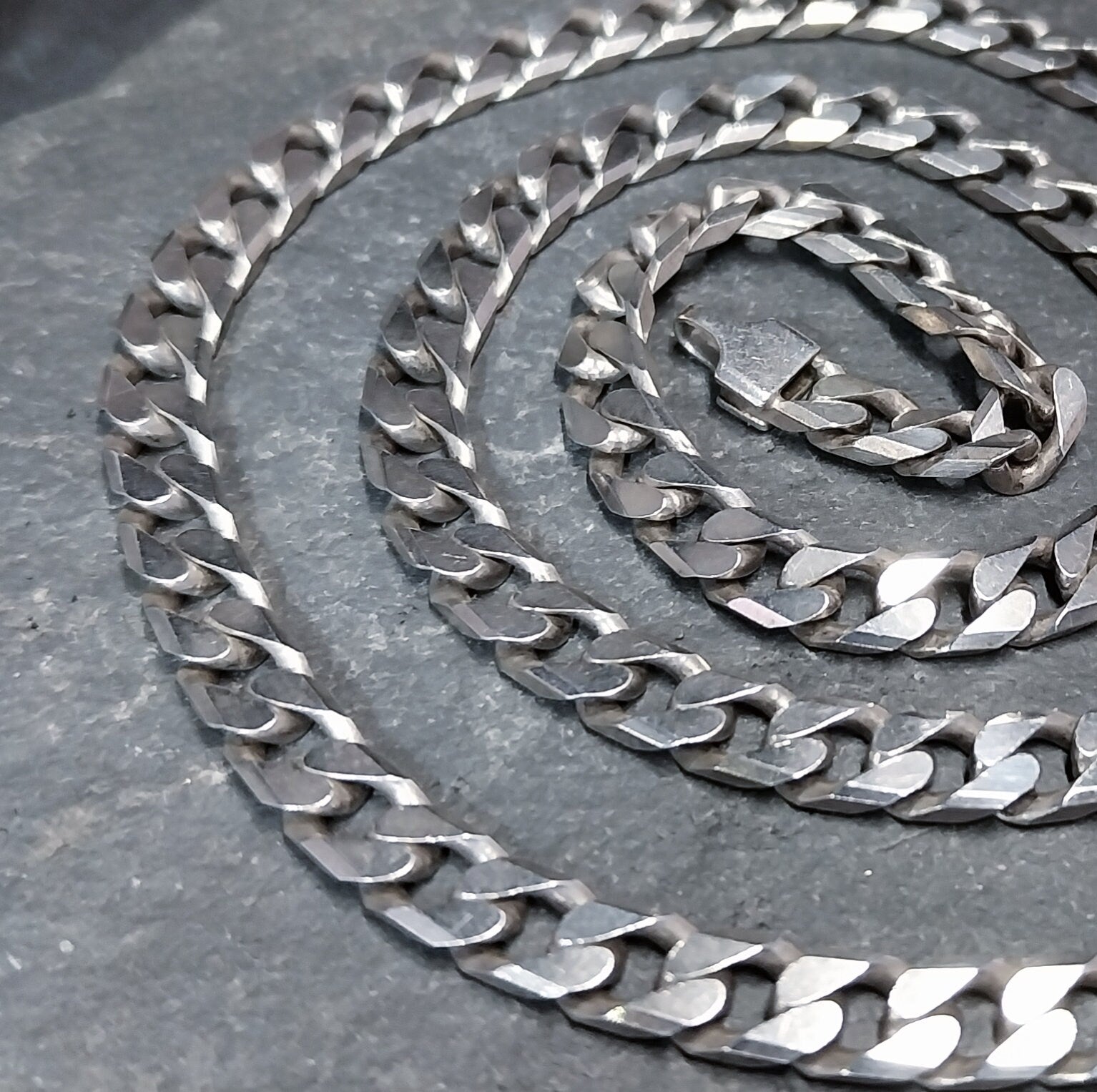 Chunky STERLING SILVER Flat Curb Link Chain Necklace - 20" Long - 33.1g