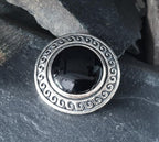Vintage Black ONYX Brooch - Sterling Silver Swirls - 17.6g
